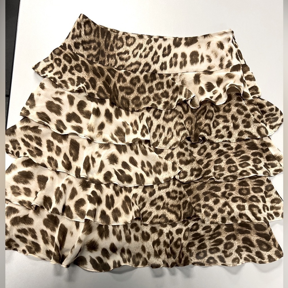 TALBOTS Women Light Comfy Polyester Layered Mini Skirt Animal Print 2 Petite